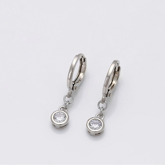 Dangle Silver Hoop Earrings Platinum Plated - Picture 3 of 9